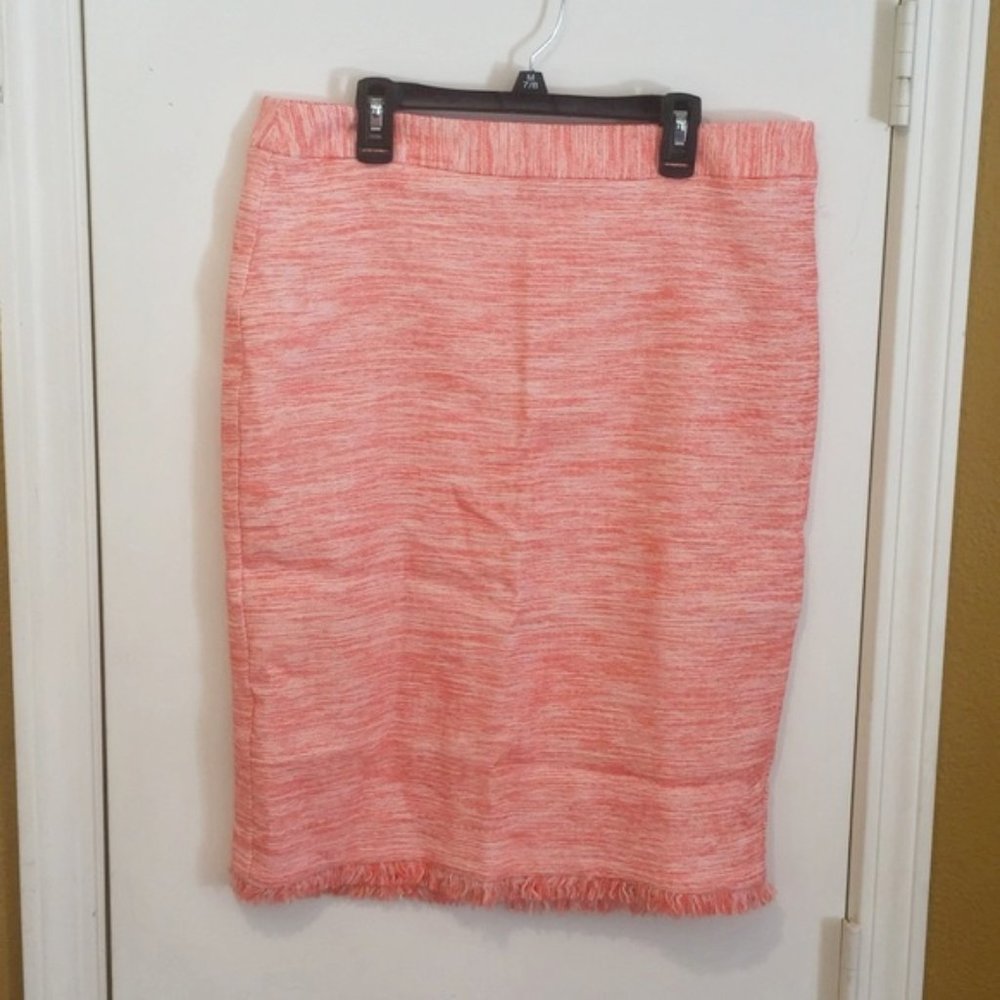 Trina Turk women's size 10 lace & fringe trim linen blend tweed pencil skirt